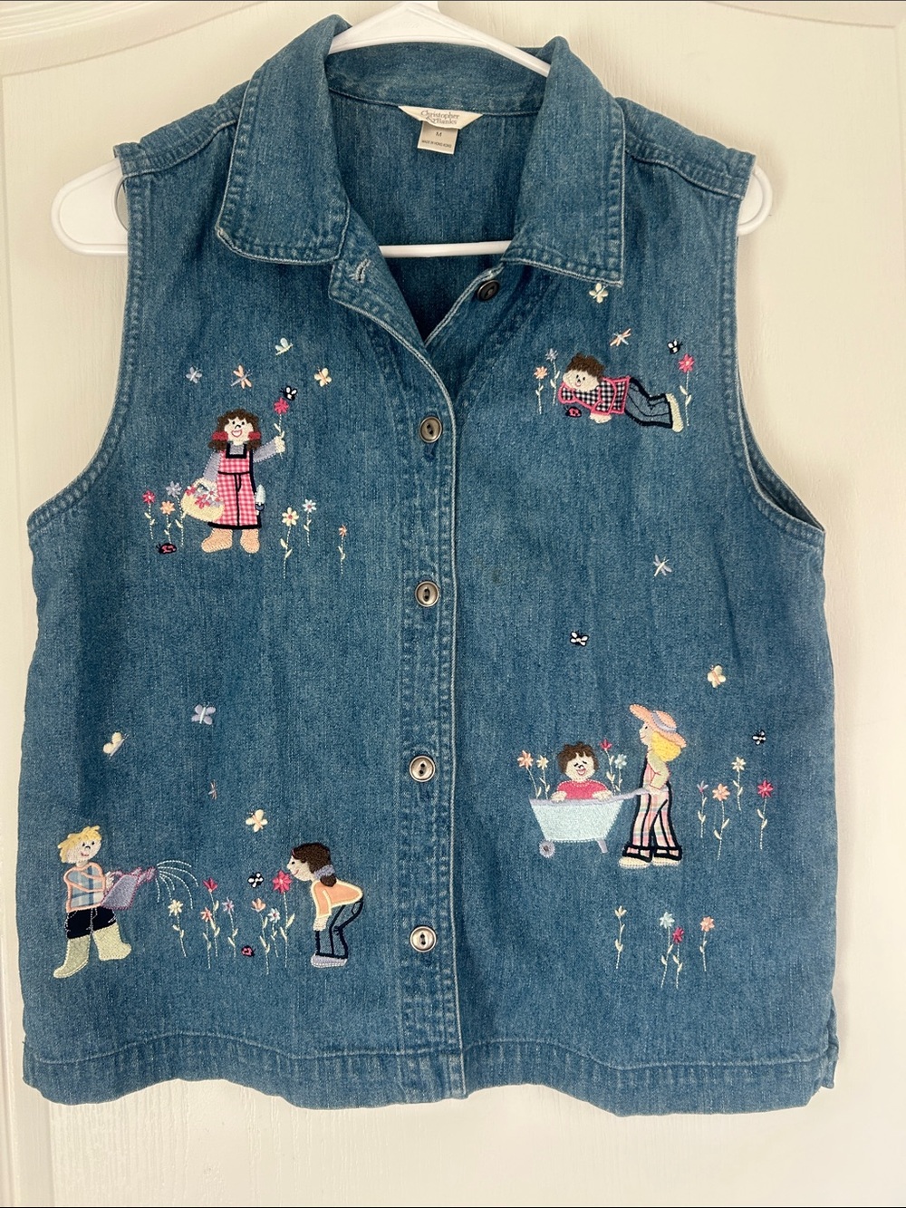 Vintage Christopher & Banks Denim Embroidered Vest children gardening medium